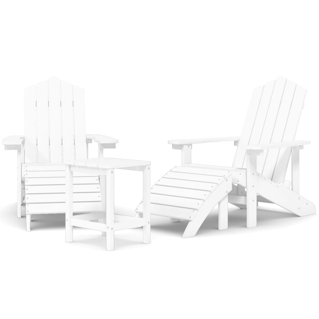 vidaXL Vrtna stola Adirondack s stolčkom za noge in mizico HDPE bela