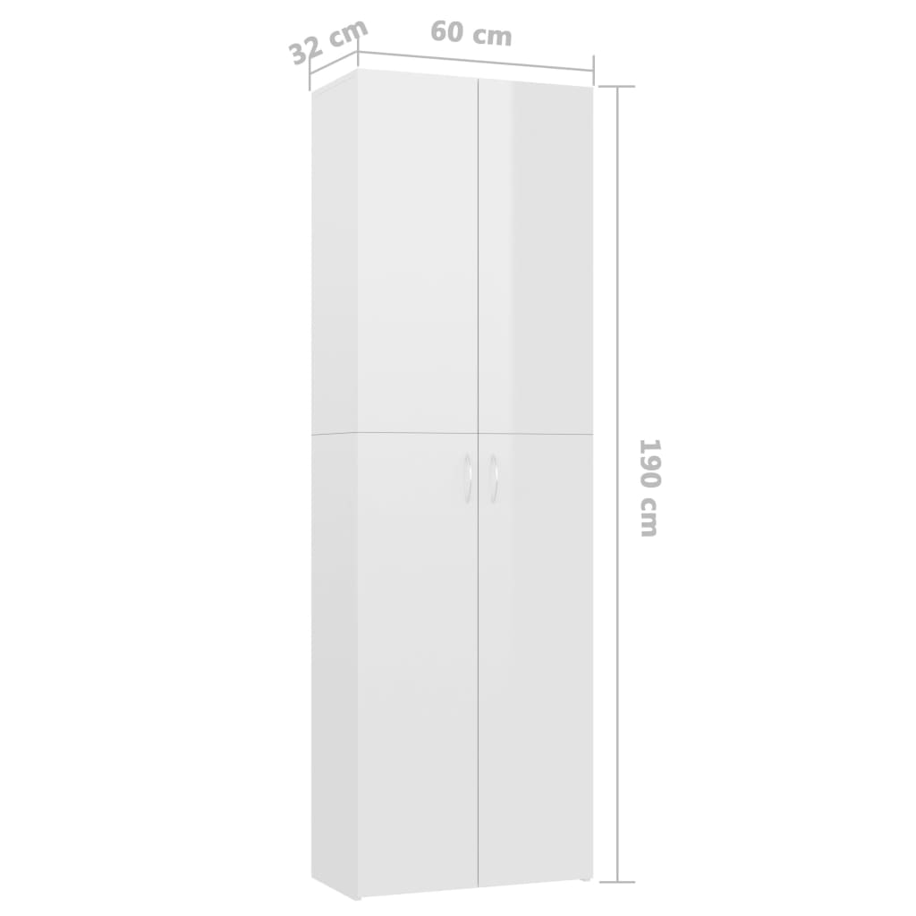 vidaXL Pisarniška omara visok sijaj bela 60x32x190 cm iverna plošča