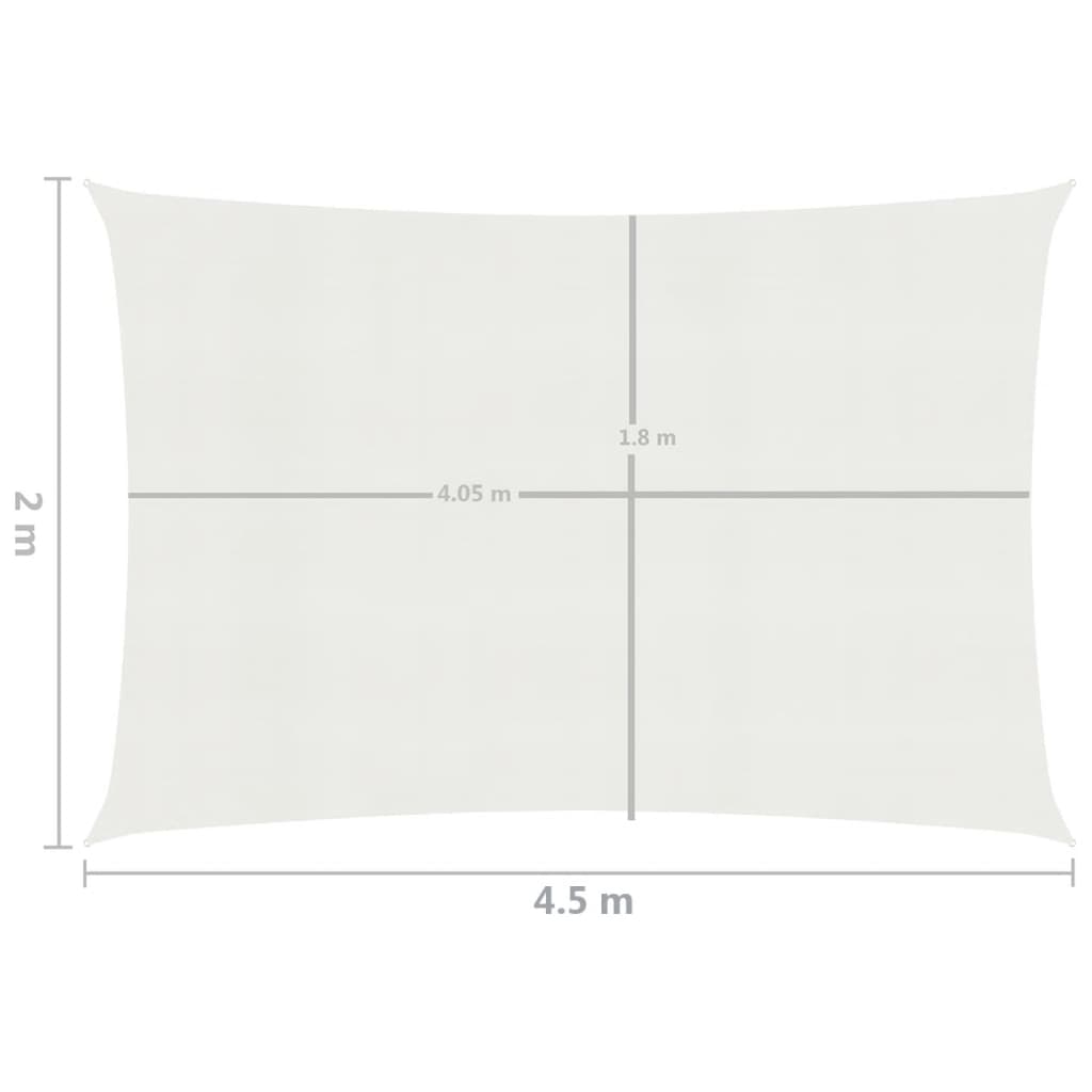 vidaXL Senčno jadro 160 g/m² belo 2x4,5 m HDPE