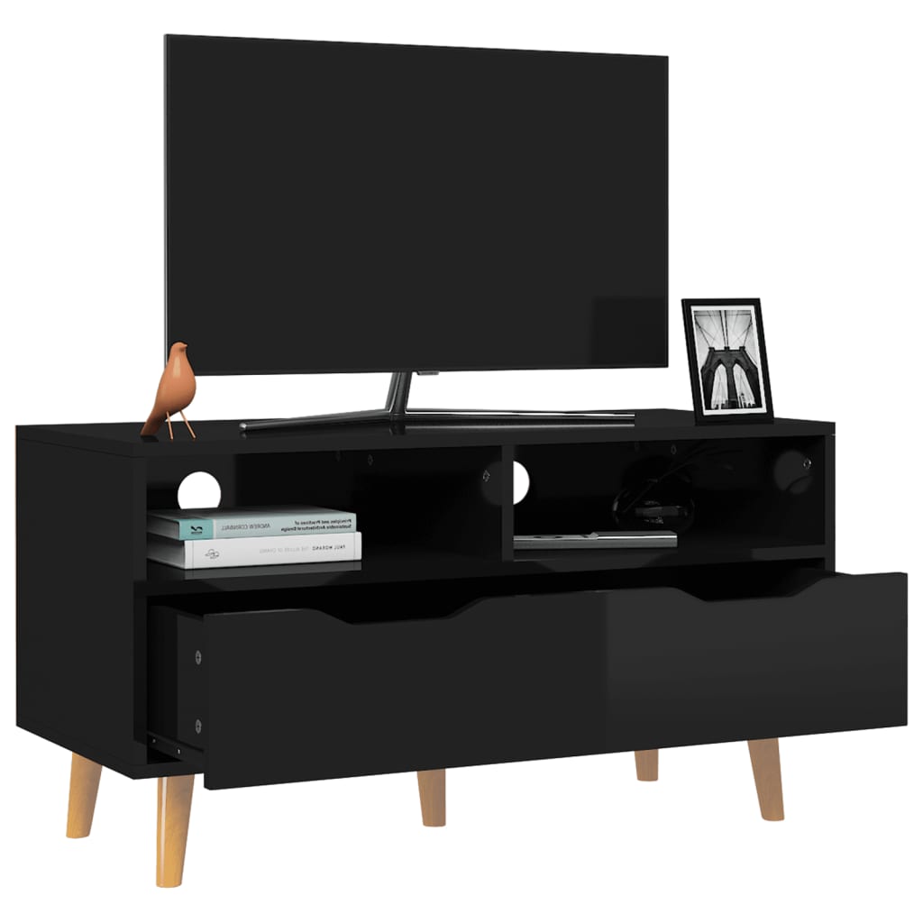 vidaXL TV omarica visok sijaj črna 90x40x48,5 cm inženirski les