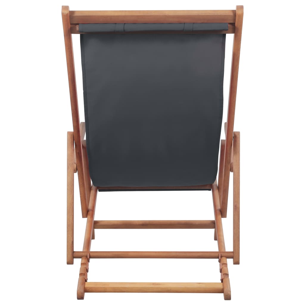 vidaXL Zložljiv stol za na plažo blago in lesen okvir sive barve