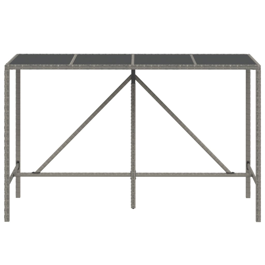 vidaXL Barska miza s stekleno ploščo siva 180x70x110 cm poli ratan
