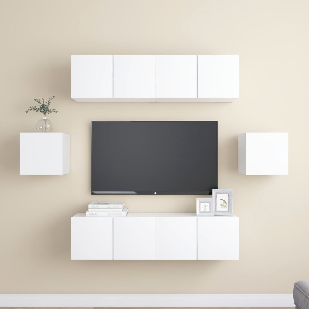 vidaXL Komplet TV omaric 6-delni bela iverna plošča