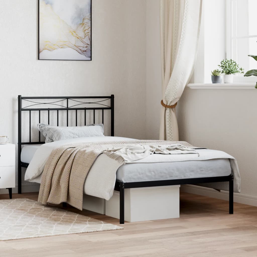 vidaXL Kovinski posteljni okvir z vzglavjem črn 100x190 cm
