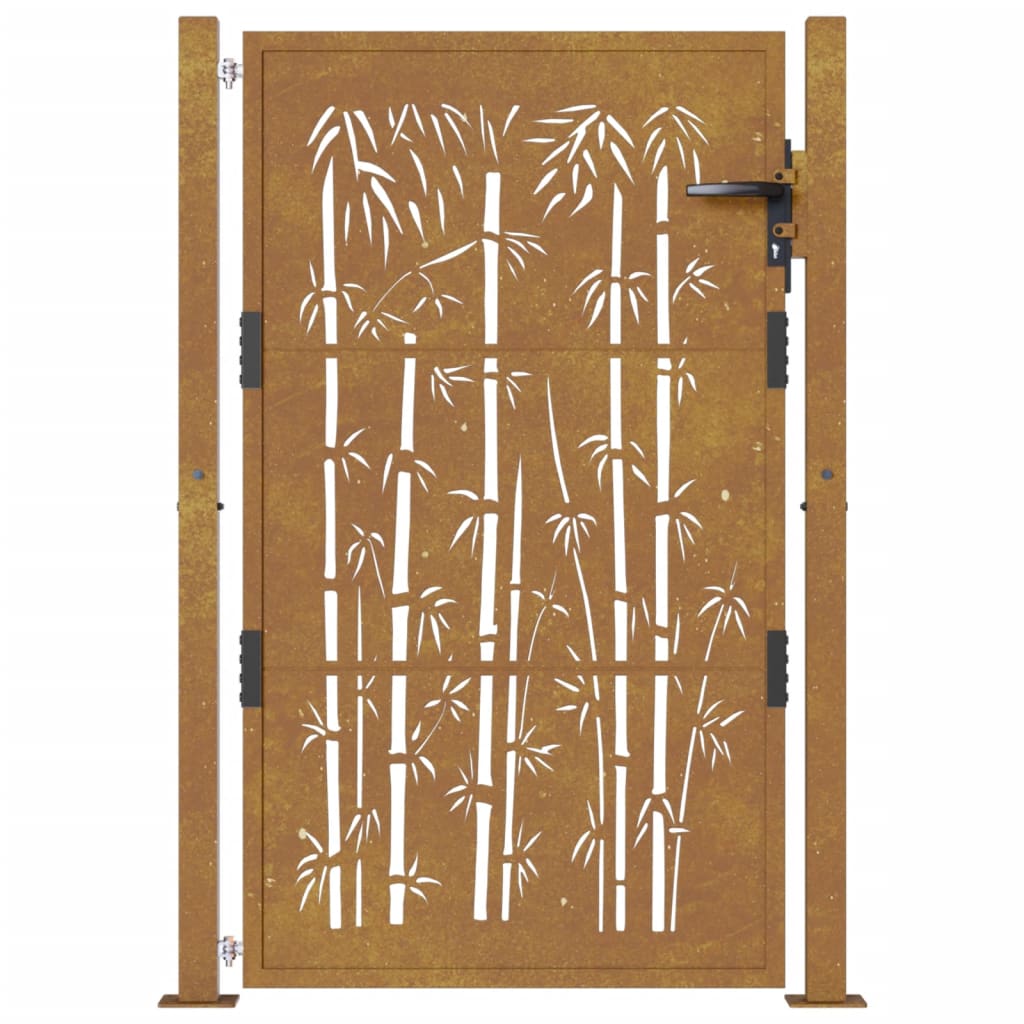 vidaXL Vrtna vrata 105x155 cm Corten jeklo dizajn bambusa