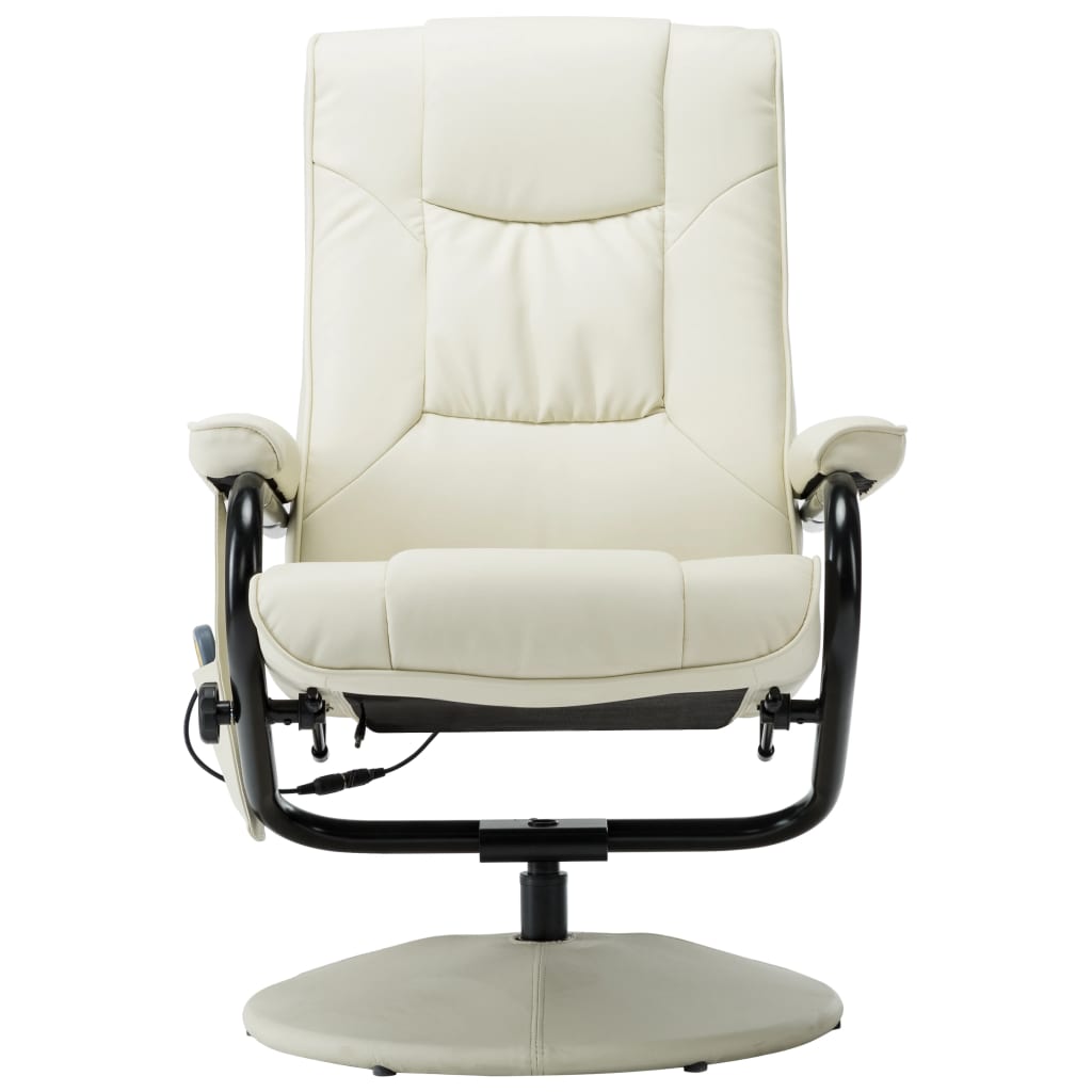 vidaXL Masažni stol s stolčkom za noge krem umetno usnje