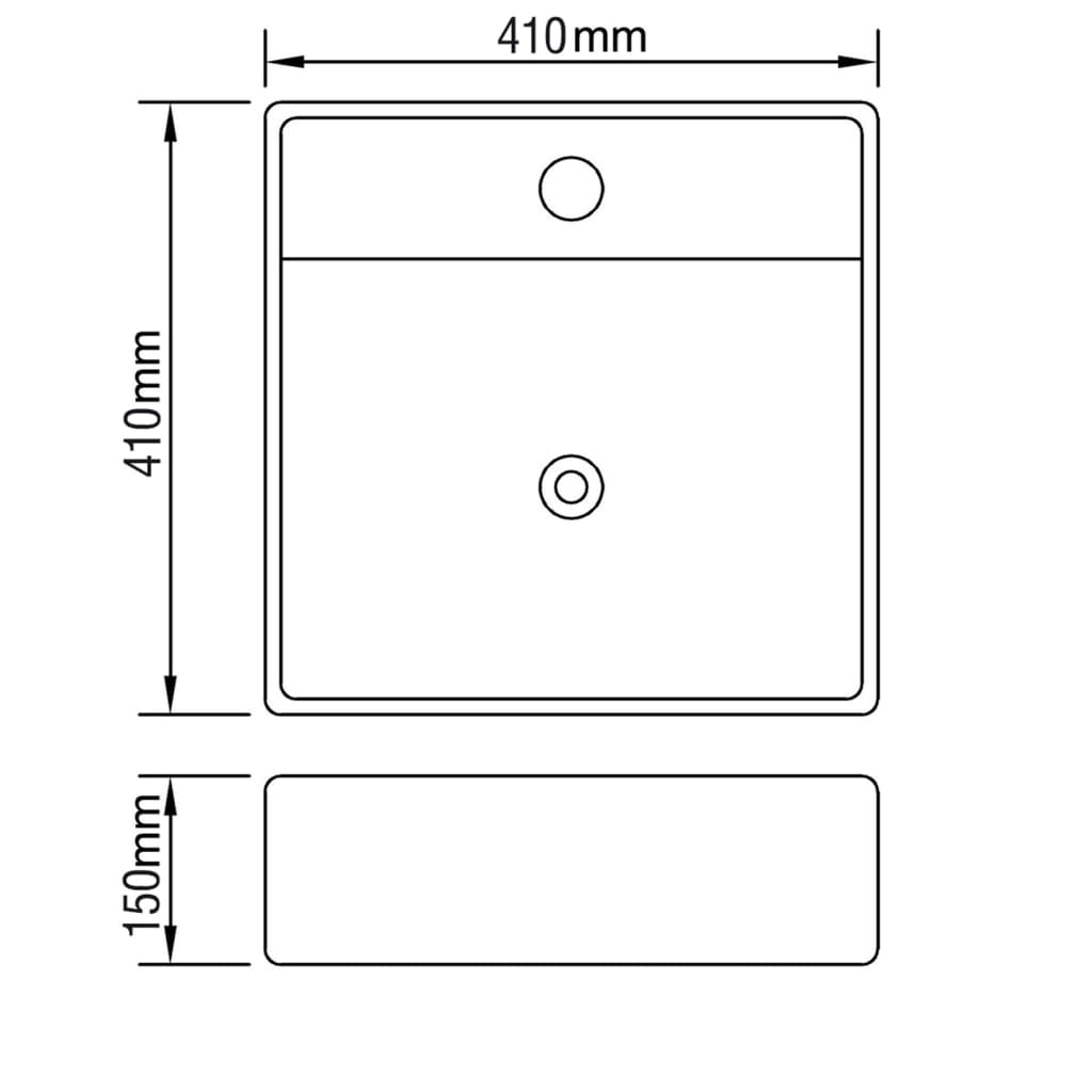 Kvadratni umivalnik z izlivnim sist. in luknjo za pipo 41 x 41 cm