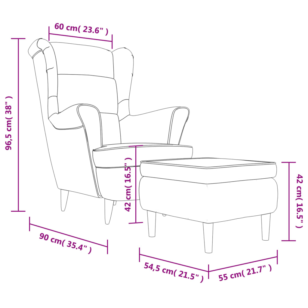 vidaXL Fotelj s stolčkom krem žamet