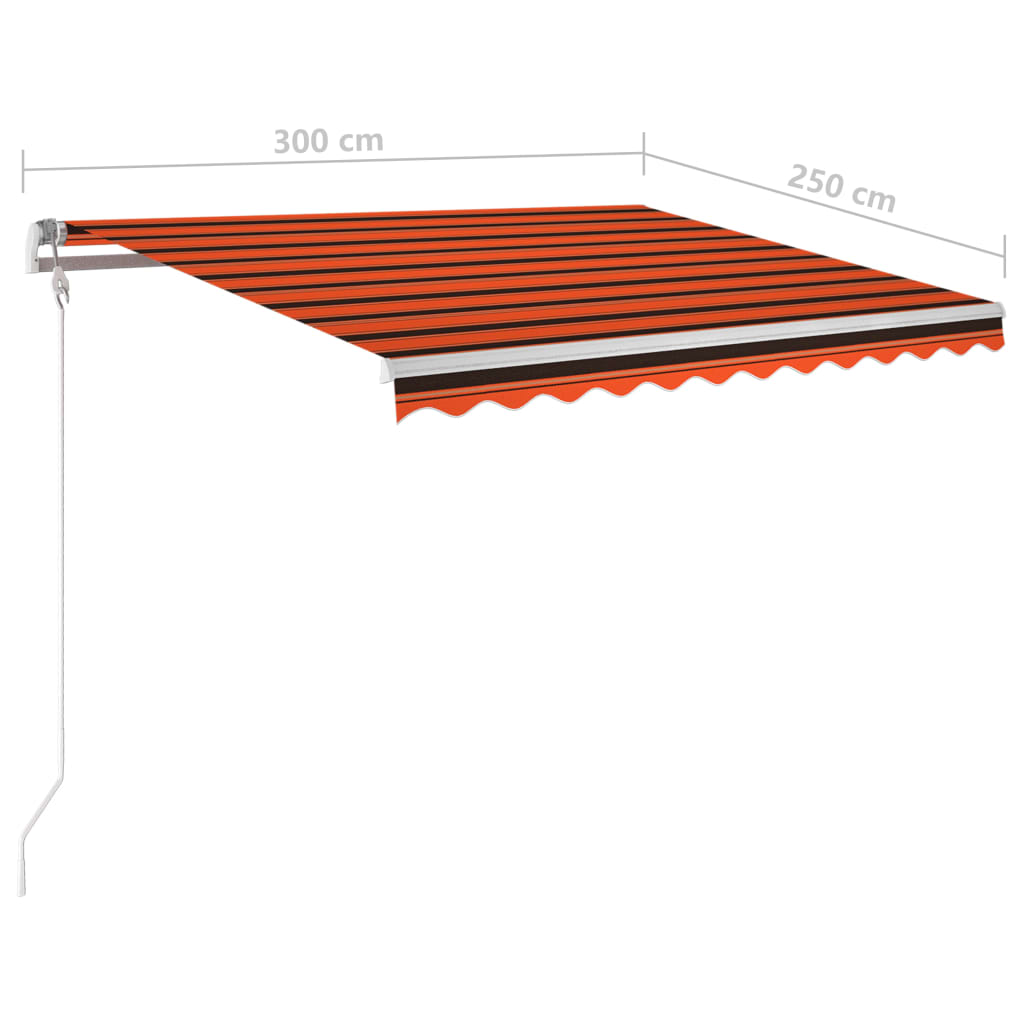 vidaXL Ročno zložljiva tenda z LED lučmi 3x2,5 m oranžna in rjava