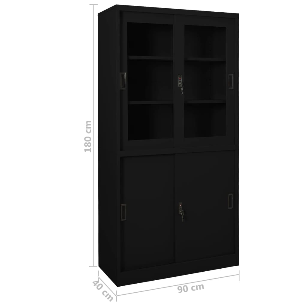 vidaXL Pisarniška omara z drsnimi vrati črna 90x40x180 cm jeklo