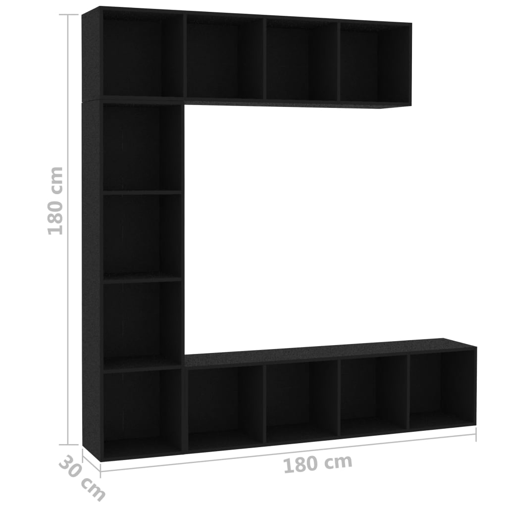 vidaXL Knjižna omara/TV omara 3-delna črna 180x30x180 cm