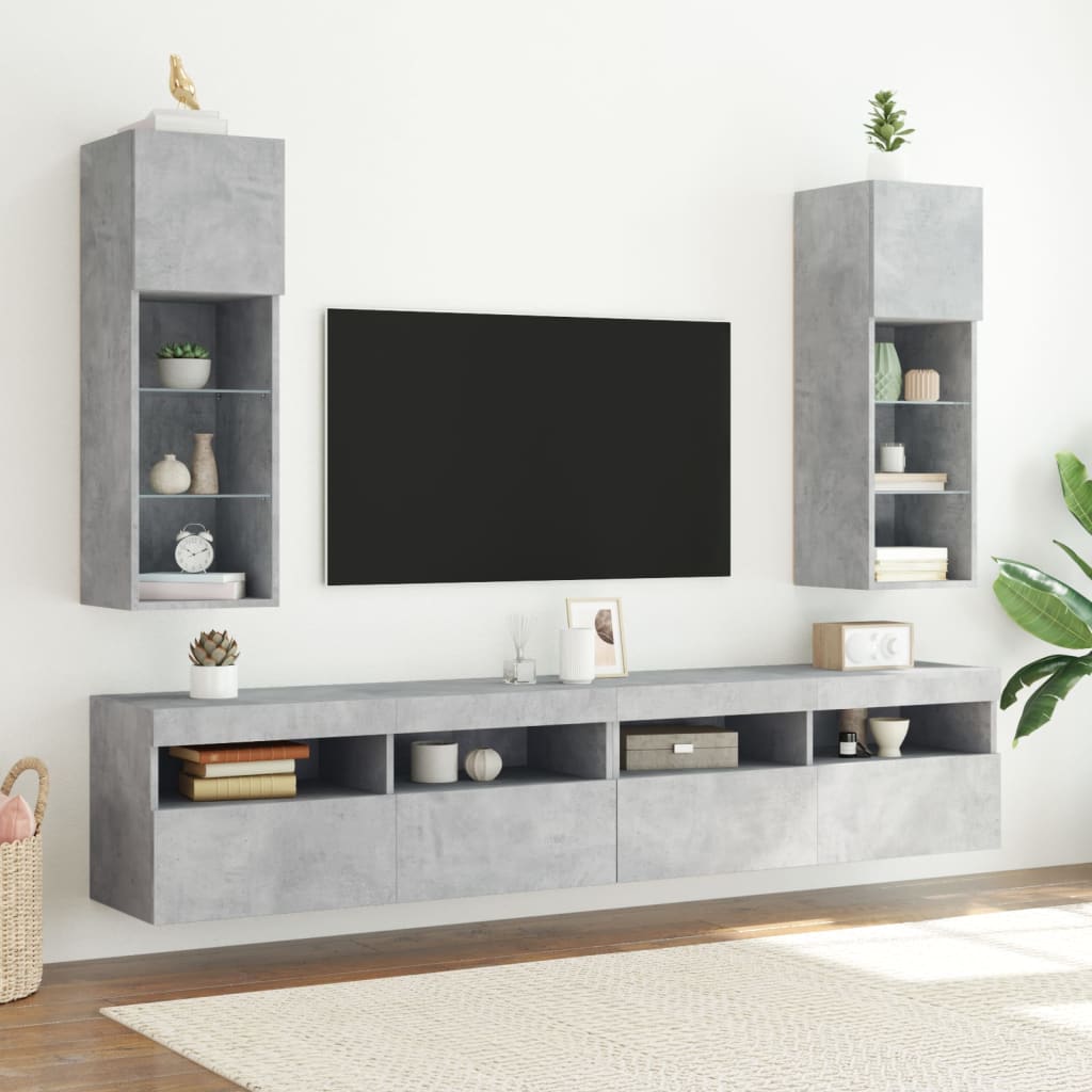 vidaXL TV omarica z LED lučkami 2 kosa betonsko siva 30,5x30x90 cm