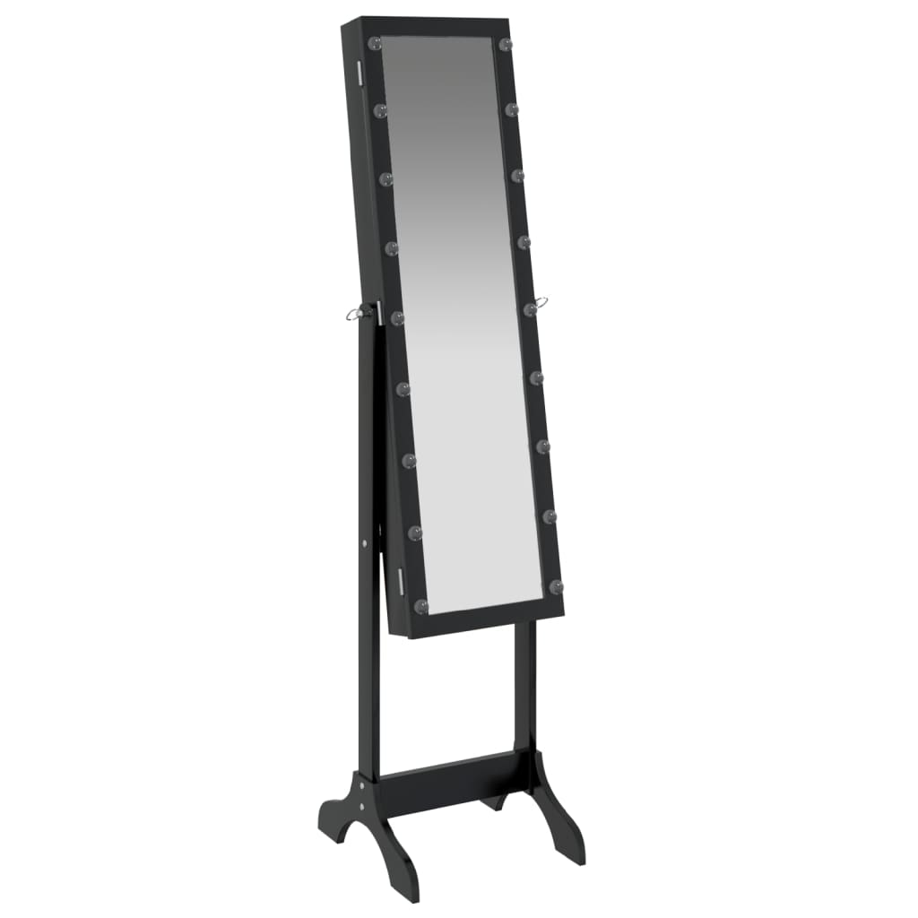 vidaXL Prostostoječe ogledalo z LED lučkami črno 34x37x146 cm