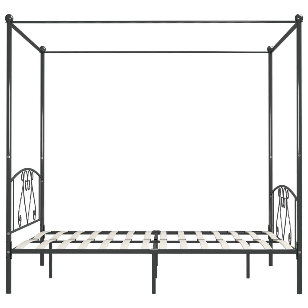 vidaXL Posteljni okvir z ogrodjem za baldahin siv kovinski 200x200 cm