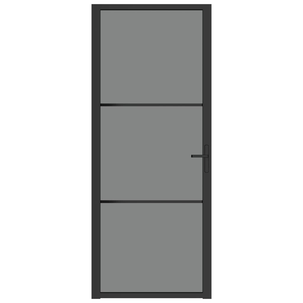vidaXL Notranja vrata 83x201,5 cm črno ESG steklo in aluminij