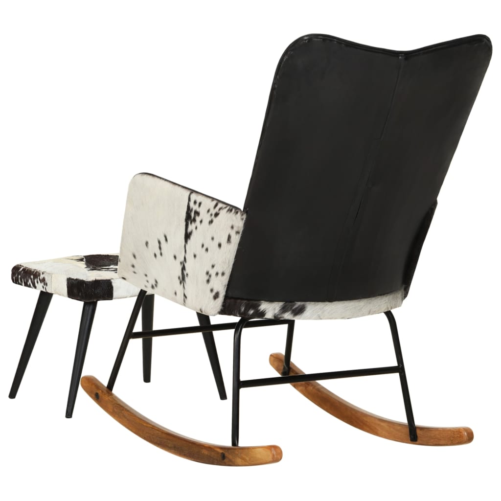 vidaXL Gugalni stol s stolčkom za noge črno pravo usnje