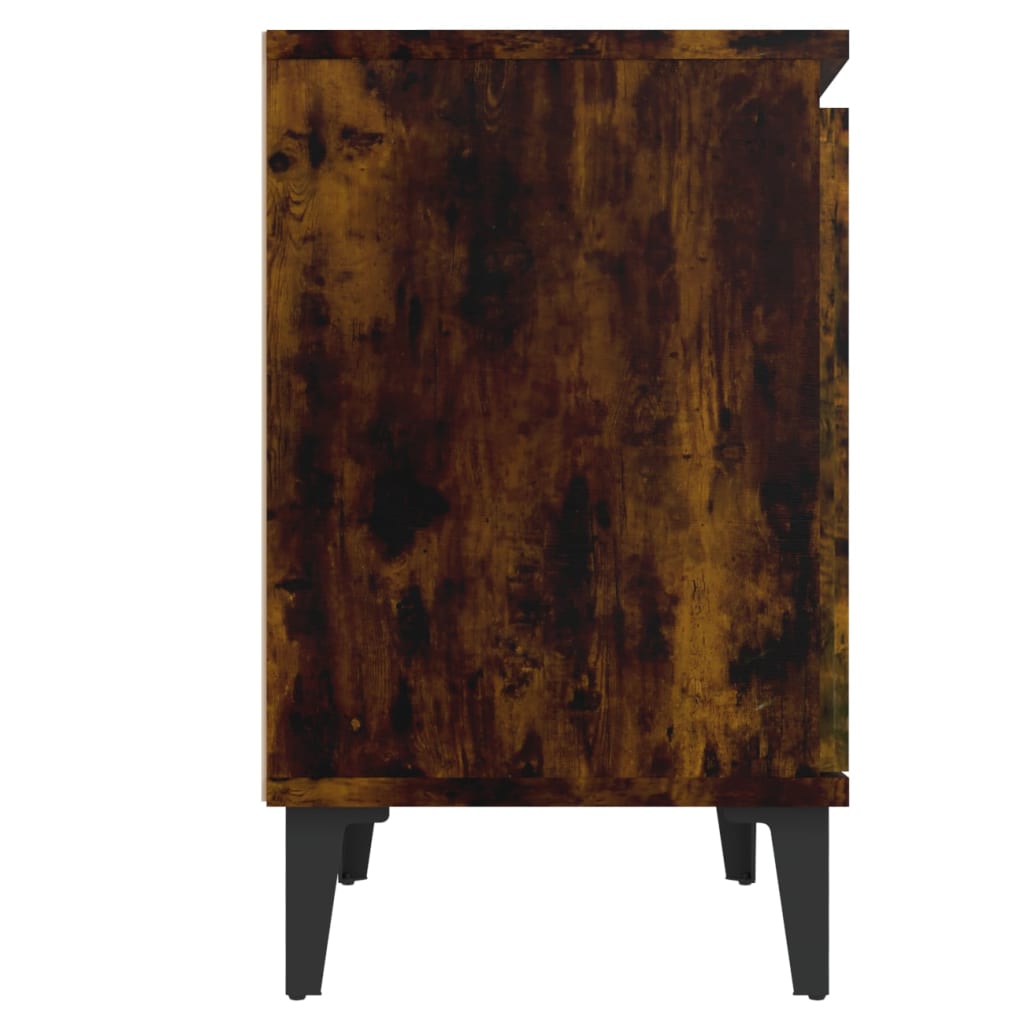 vidaXL Nočna omarica s kovinskimi nogami dimljeni hrast 40x30x50 cm