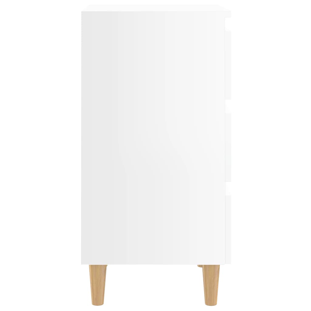 vidaXL Nočna omarica z lesenimi nogami visok sijaj bela 40x35x69 cm