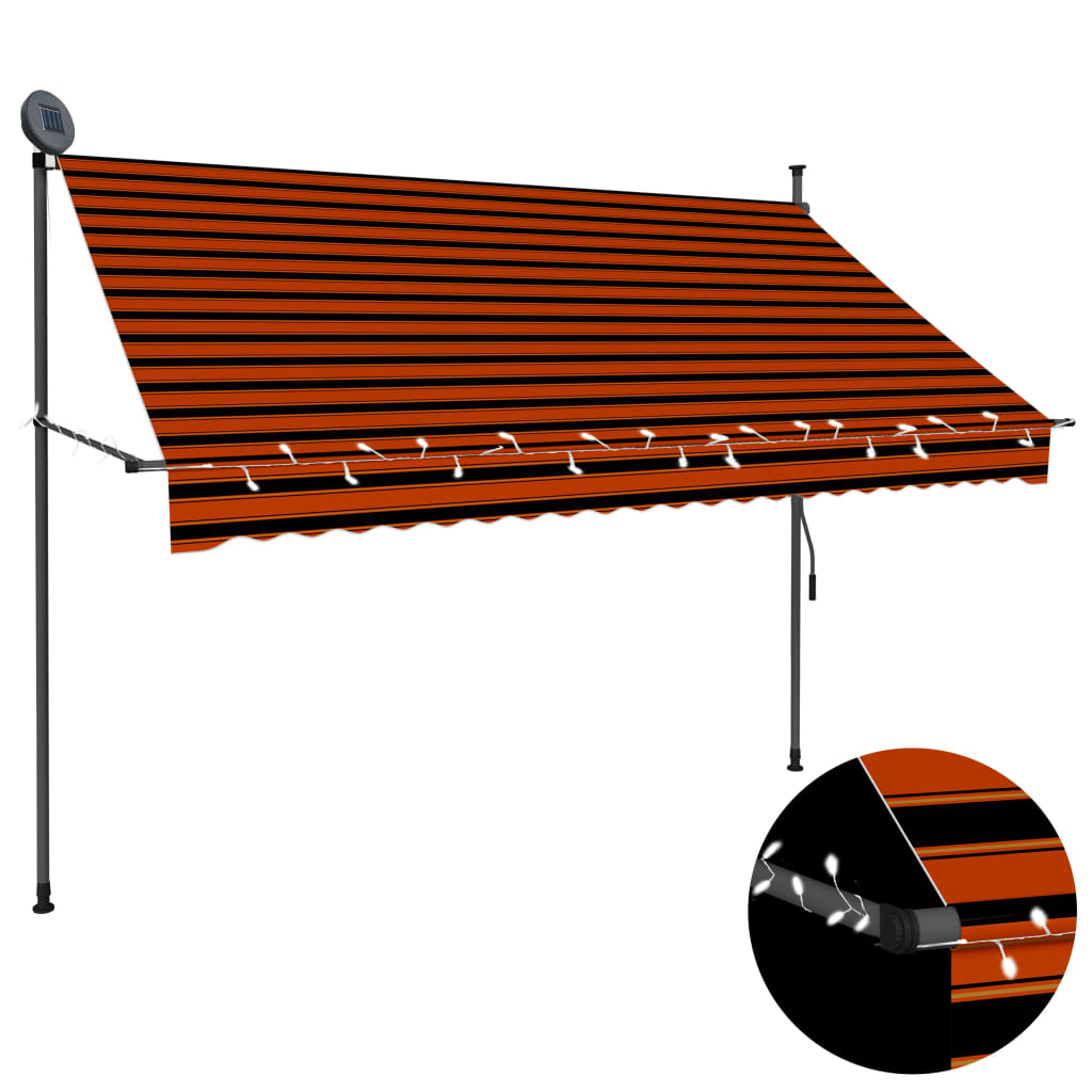 vidaXL Ročno zložljiva tenda z LED lučkami 250 cm oranžna in rjava