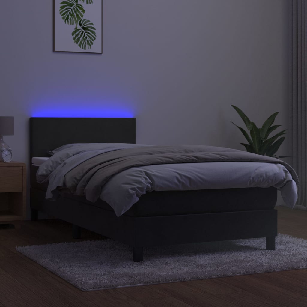 vidaXL Box spring postelja z vzmetnico LED temno siva 80x200 cm žamet