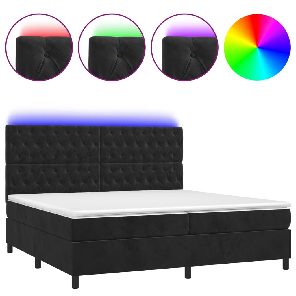 vidaXL Box spring postelja z vzmetnico LED črna 200x200 cm žamet