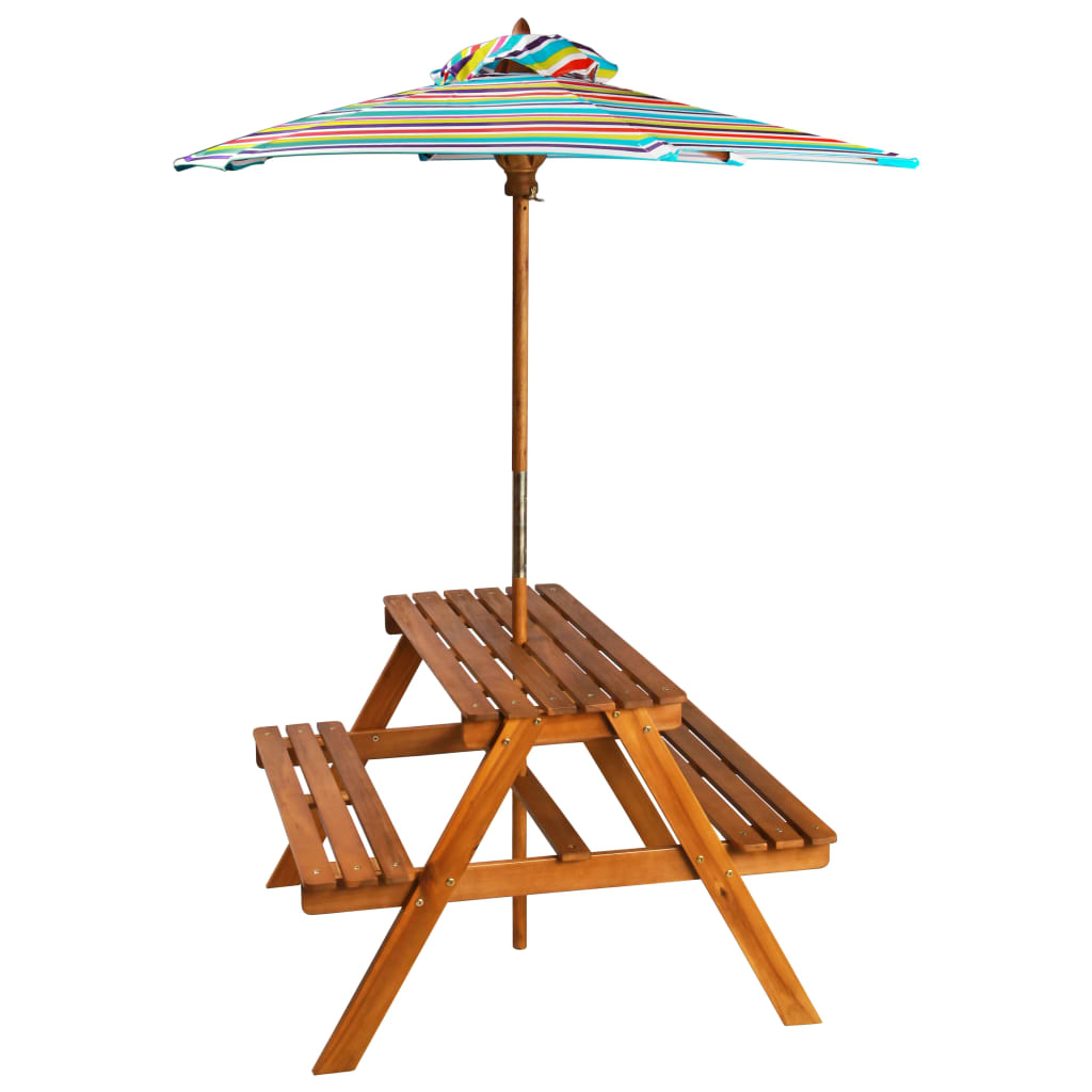 vidaXL Otroška piknik miza s senčnikom 79x90x60 cm trden akacijev les