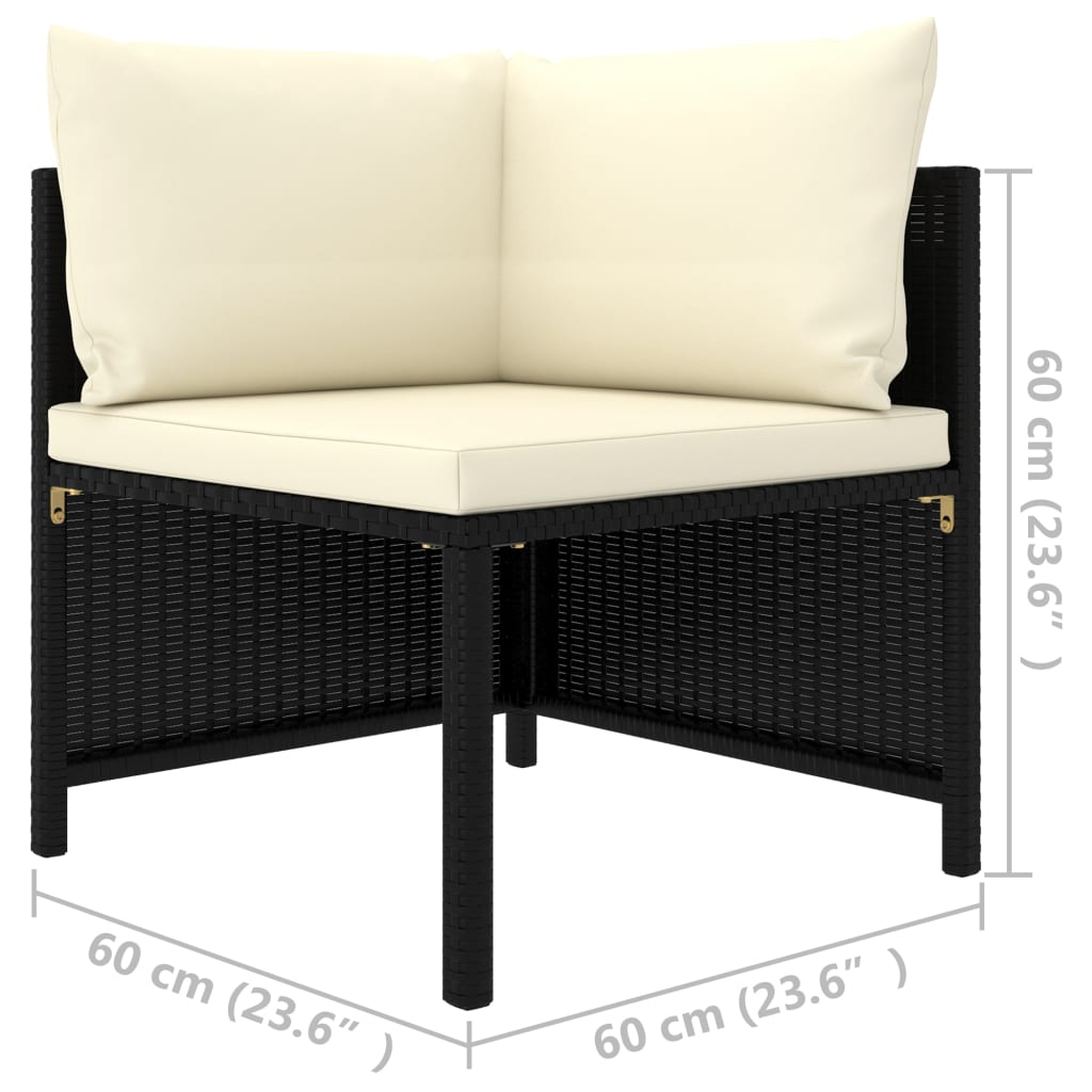 vidaXL Sekcijski kotni kavč z blazinami črn poli ratan