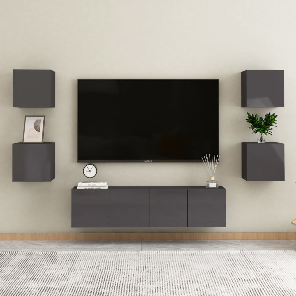 vidaXL Stenske TV omarice 4 kosi visok sijaj sive 30,5x30x30 cm
