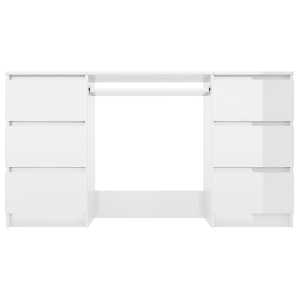 vidaXL Pisalna miza visok sijaj bela 140x50x77 cm iverna plošča