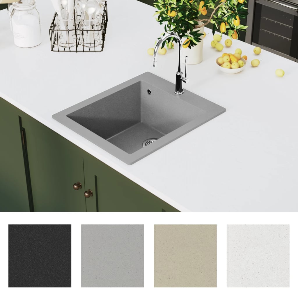 vidaXL Vgradno kuhinjsko korito enojno granit sive barve