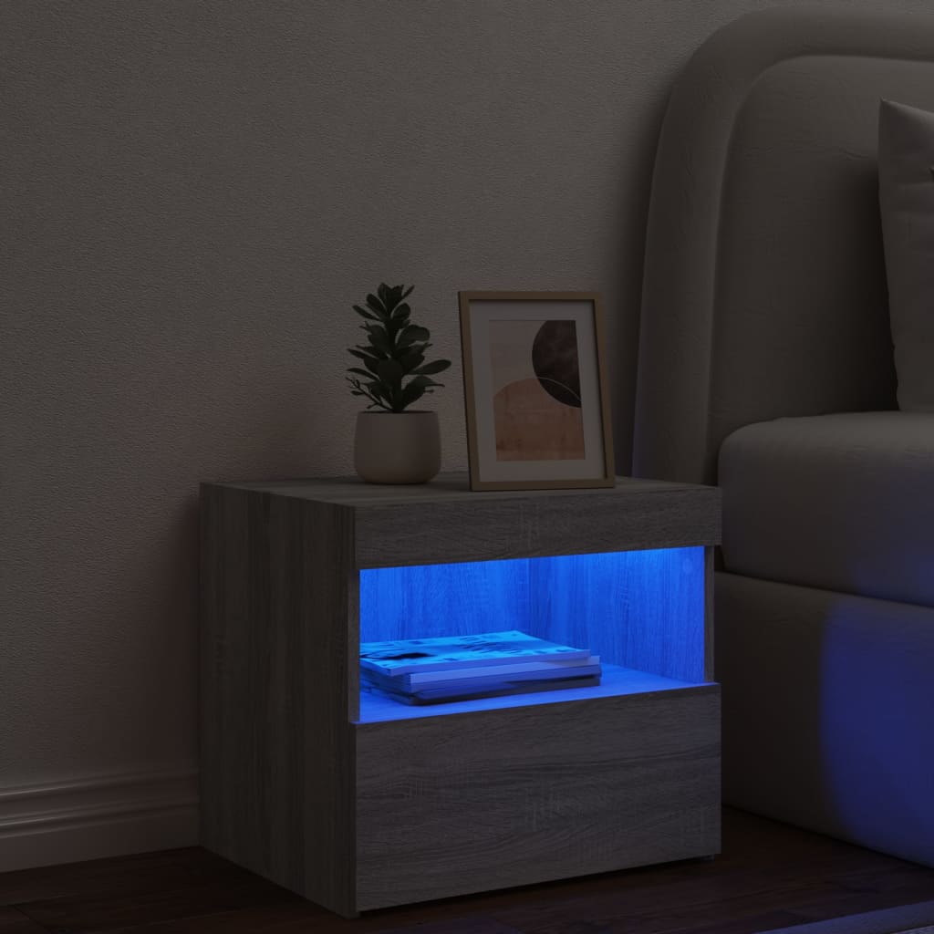 vidaXL Nočna omarica z LED lučkami siva sonoma 50x40x45 cm