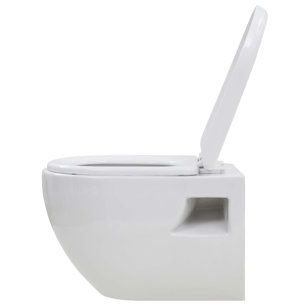 vidaXL Viseča WC školjka z vgradnim kotličkom keramika bela