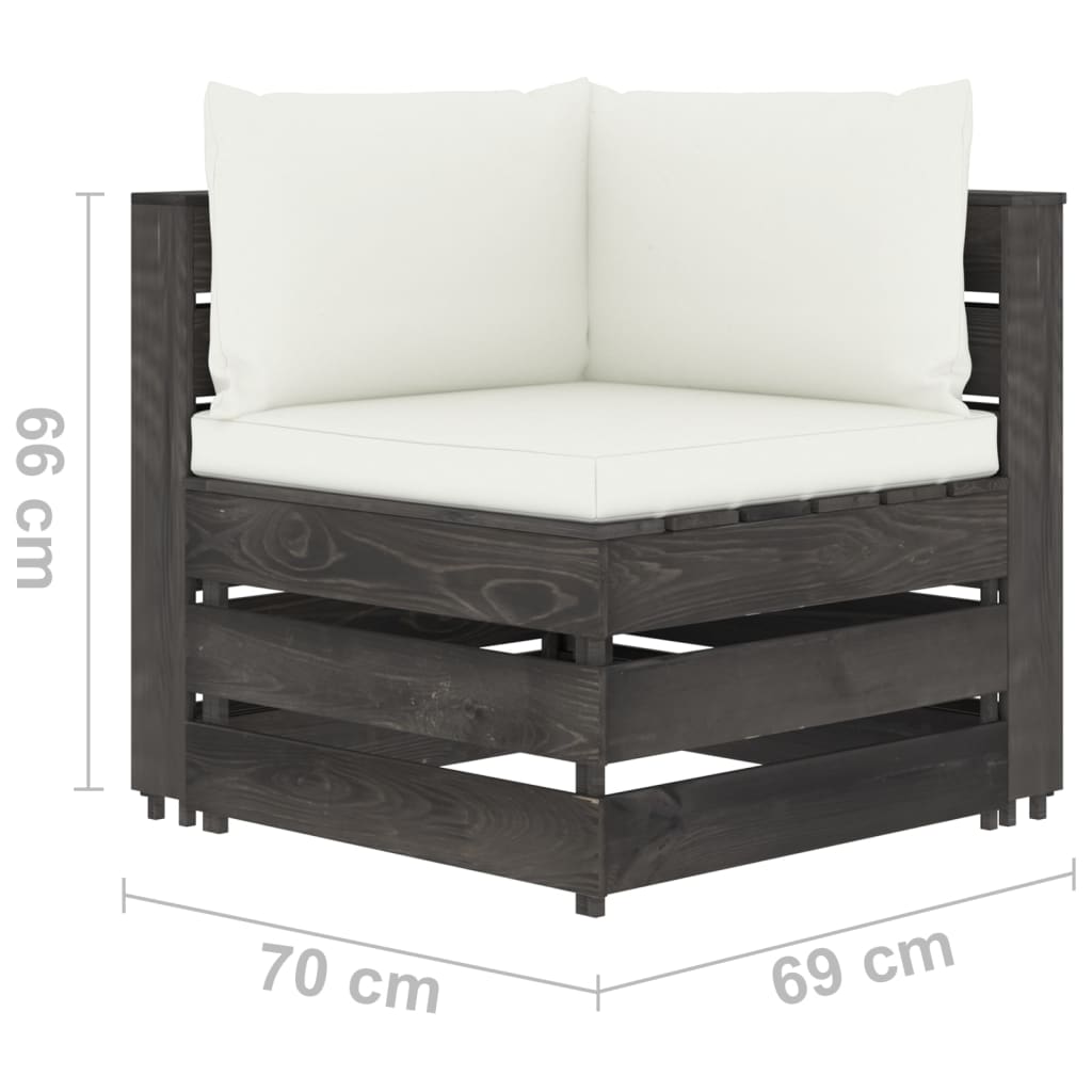 vidaXL Sekcijski kotni kavč z blazinami siv impregniran les
