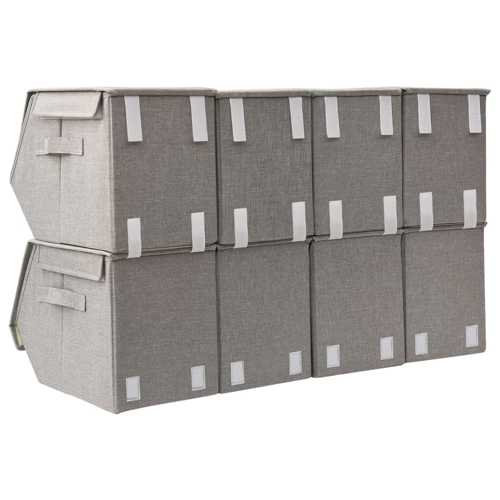 vidaXL Zložljive škatle s pokrovom 8 kosov blago sive