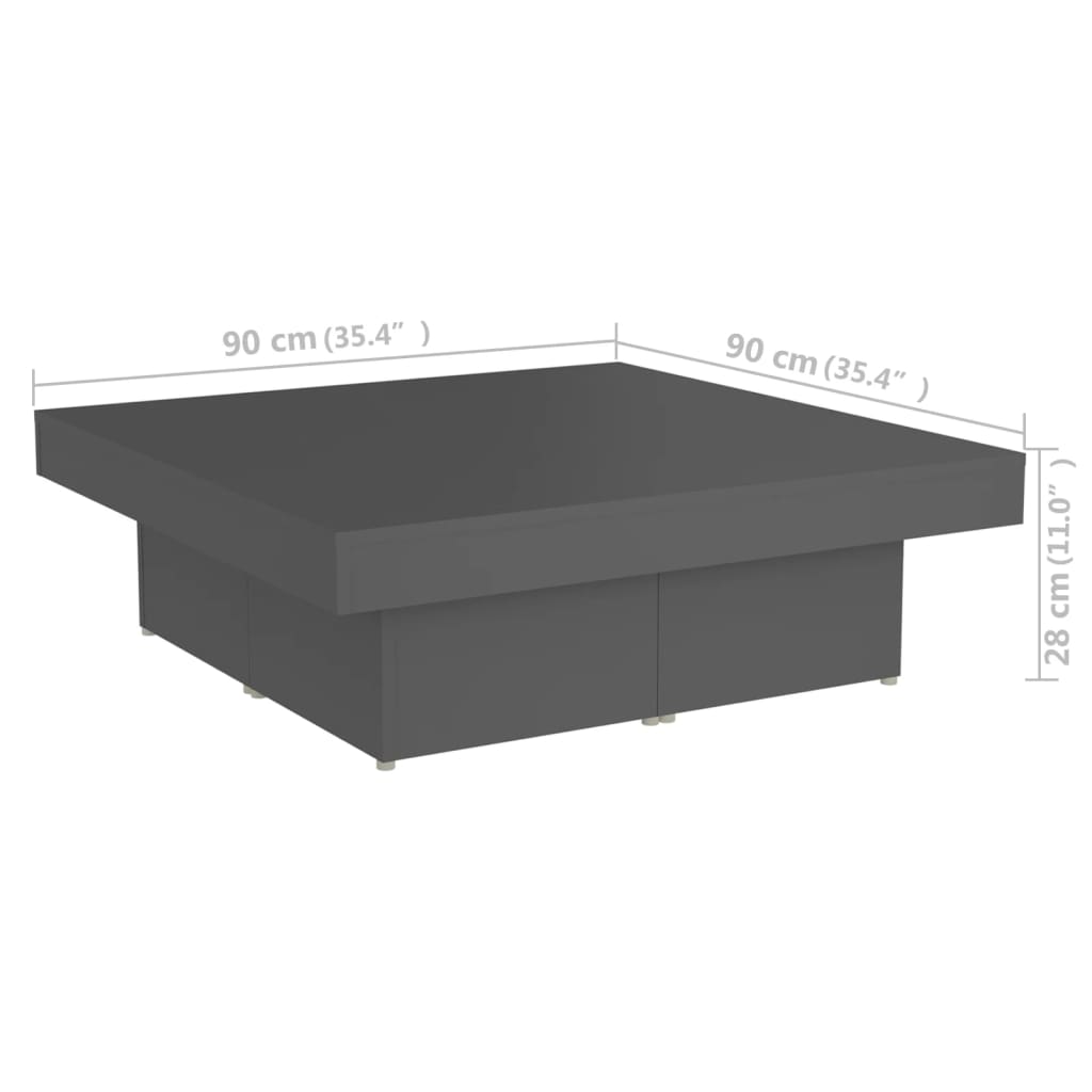 vidaXL Klubska mizica siva 90x90x28 cm iverna plošča