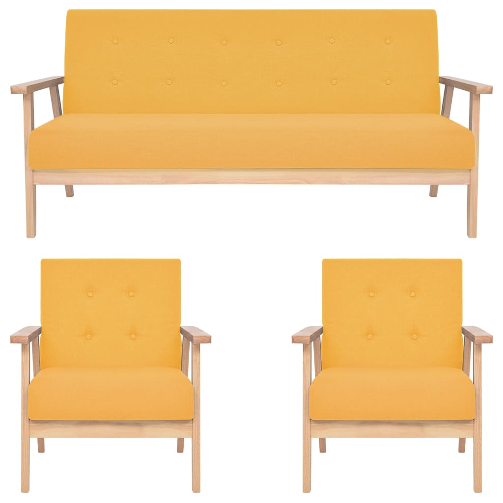 vidaXL Komplet kavčev 3-delni iz blaga rumene barve