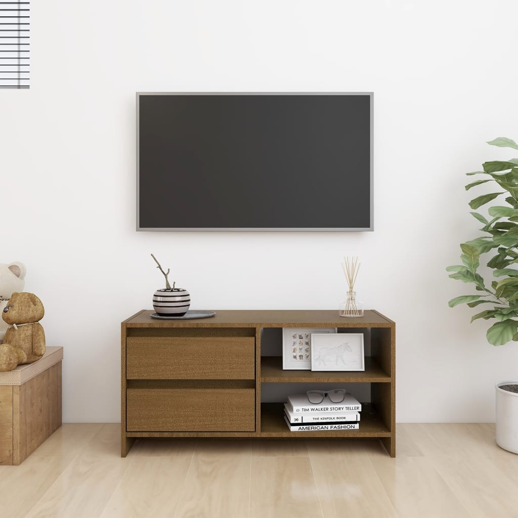 vidaXL TV omarica medeno rjava 80x31x39 cm trdna borovina