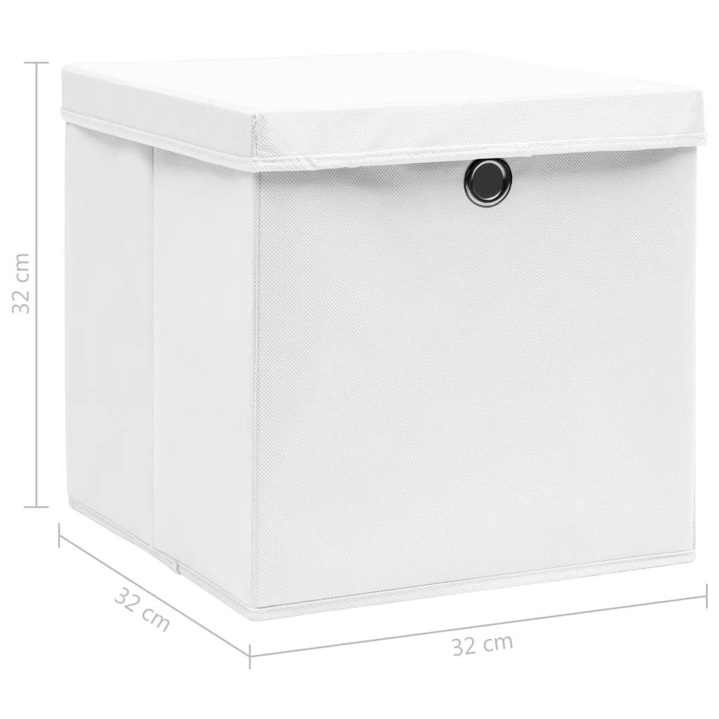 vidaXL Škatle za shranjevanje s pokrovi 10 kos. bele 32x32x32 cm blago