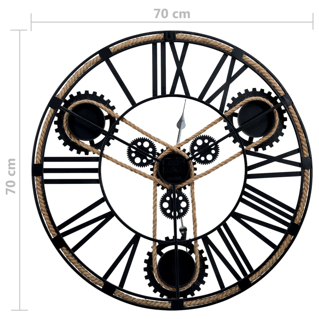 vidaXL Stenska ura črna 70 cm kovinska