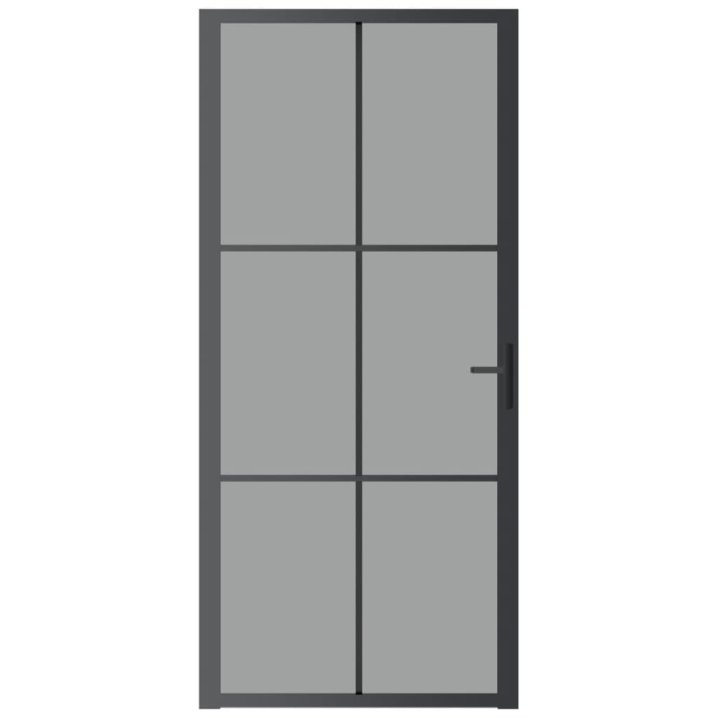 vidaXL Notranja vrata 93x201,5 cm črno ESG steklo in aluminij