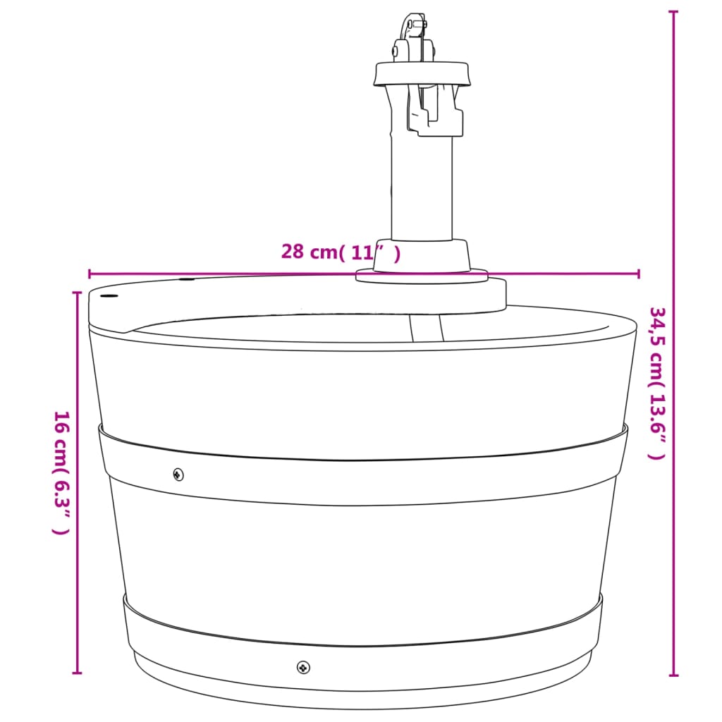 vidaXL Vodnjak s črpalko 28x28x34,5 cm trden les jelke
