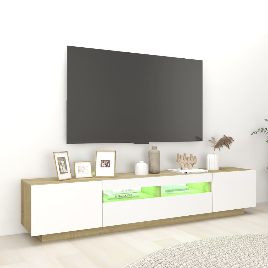 vidaXL TV omarica z LED lučkami bela in sonoma hrast 200x35x40 cm