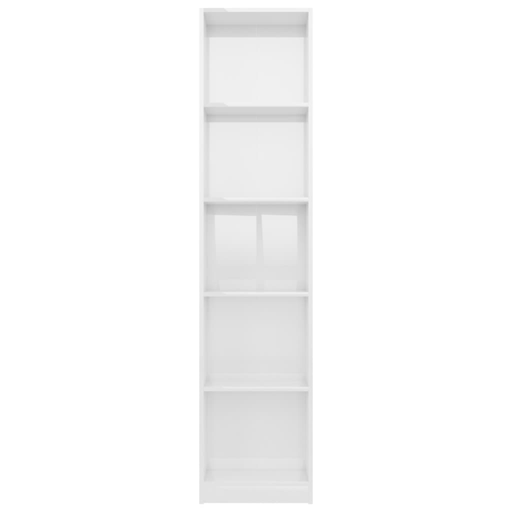 vidaXL Knjižna omara 5-nadstropna visok sijaj bela 40x24x175 cm