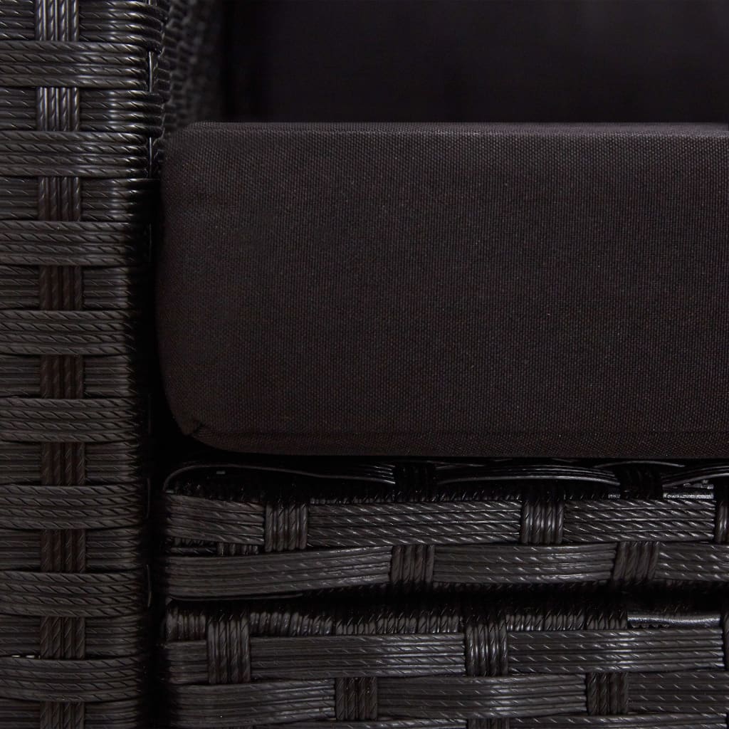 vidaXL Vrtni kavč dvosed z blazinami črn 124 cm poli ratan