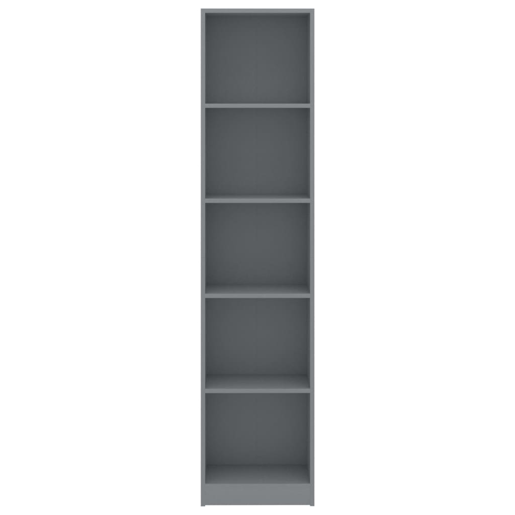 vidaXL Knjižna omara 5-nadstropna siva 40x24x175 cm iverna plošča