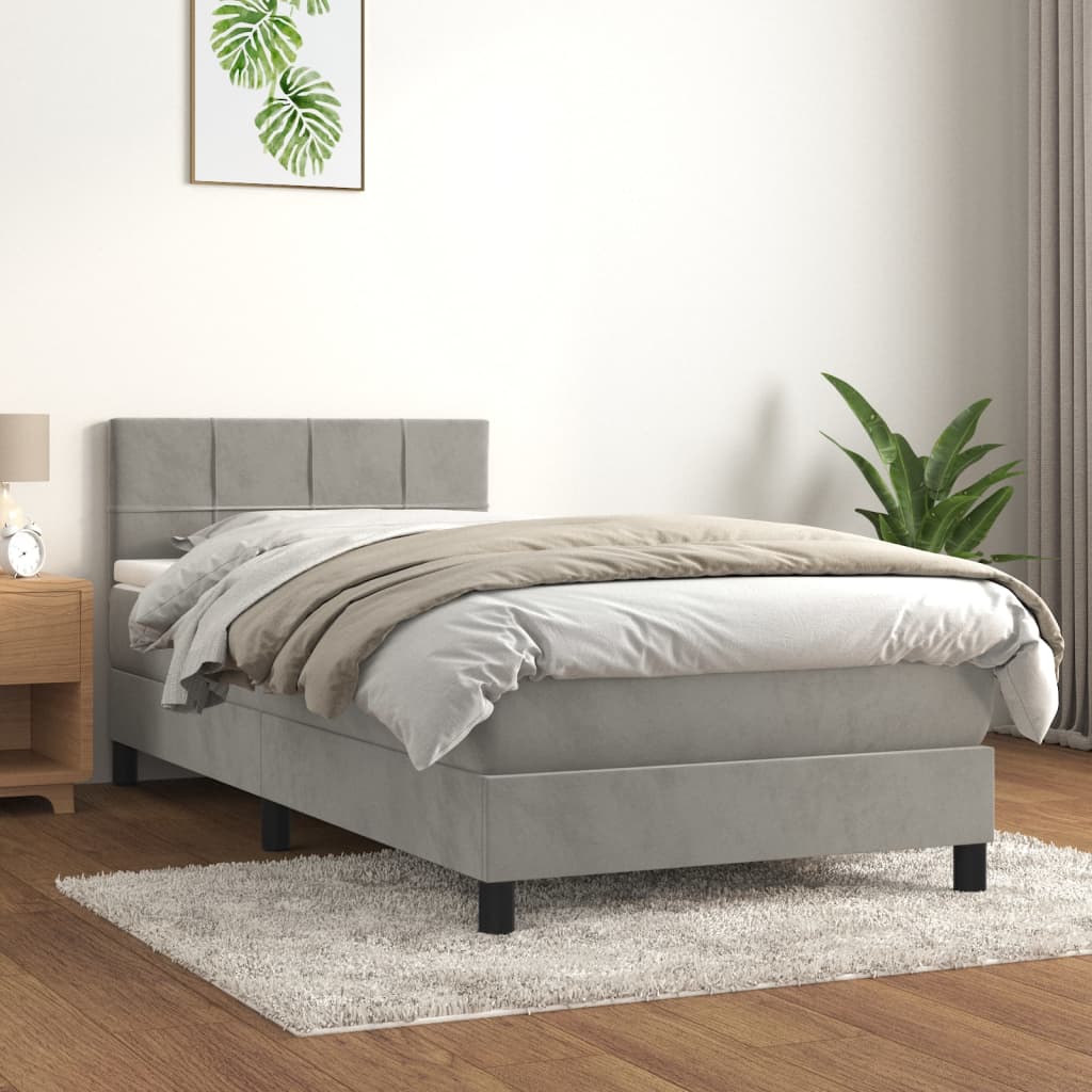 vidaXL Box spring postelja z vzmetnico svetlo siva 80x200 cm žamet
