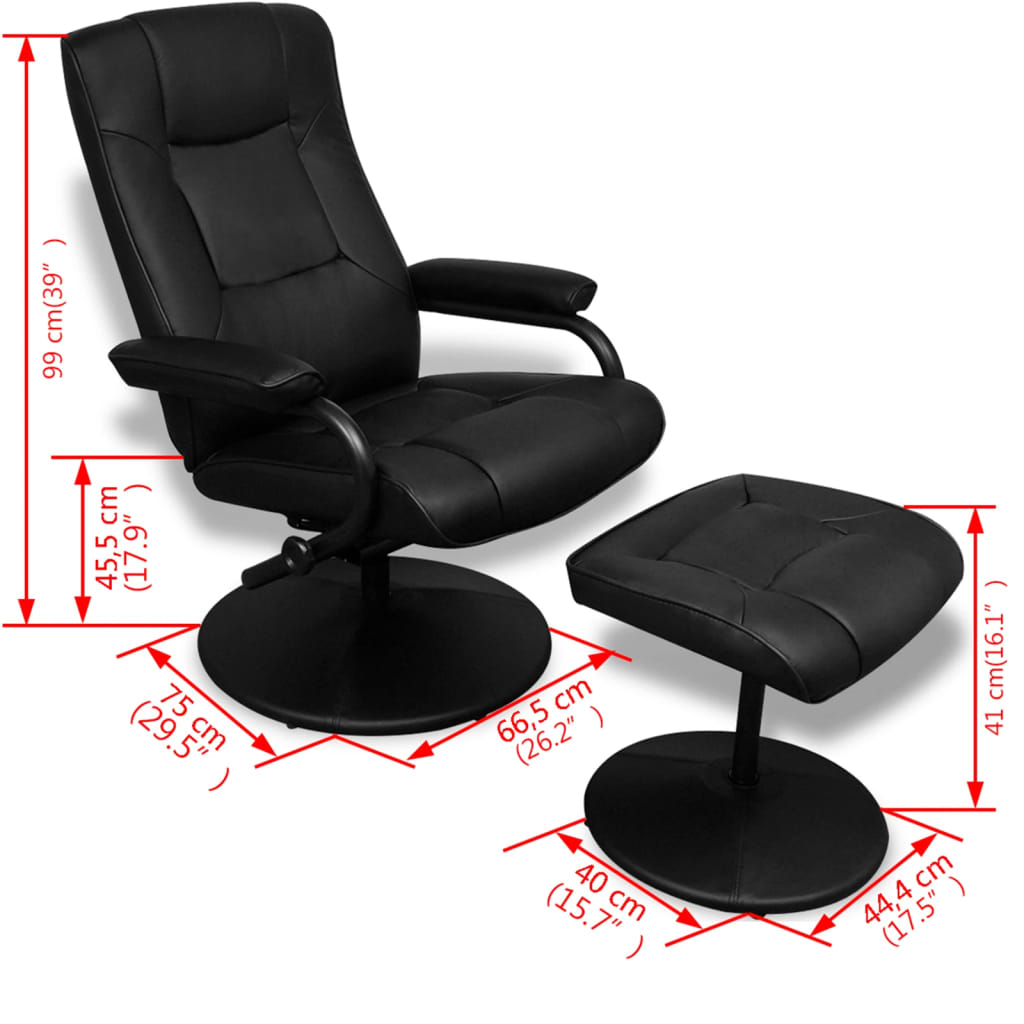 vidaXL TV fotelj s stolčkom za noge črno umetno usnje
