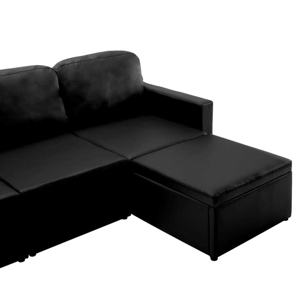 vidaXL Modularni kavč trosed z ležiščem črno umetno usnje
