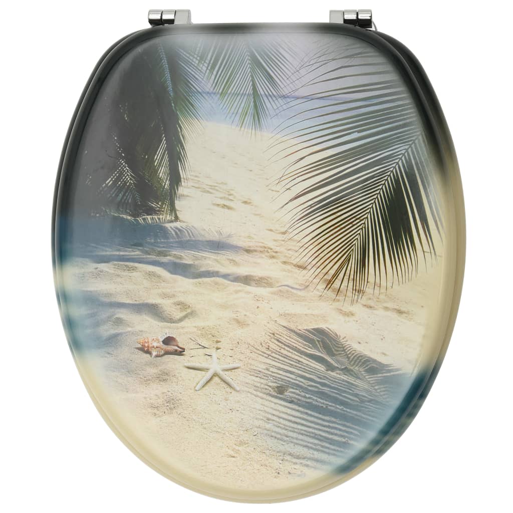 vidaXL Deska za WC školjko s pokrovom 2 kosa mediapan dizajn plaže