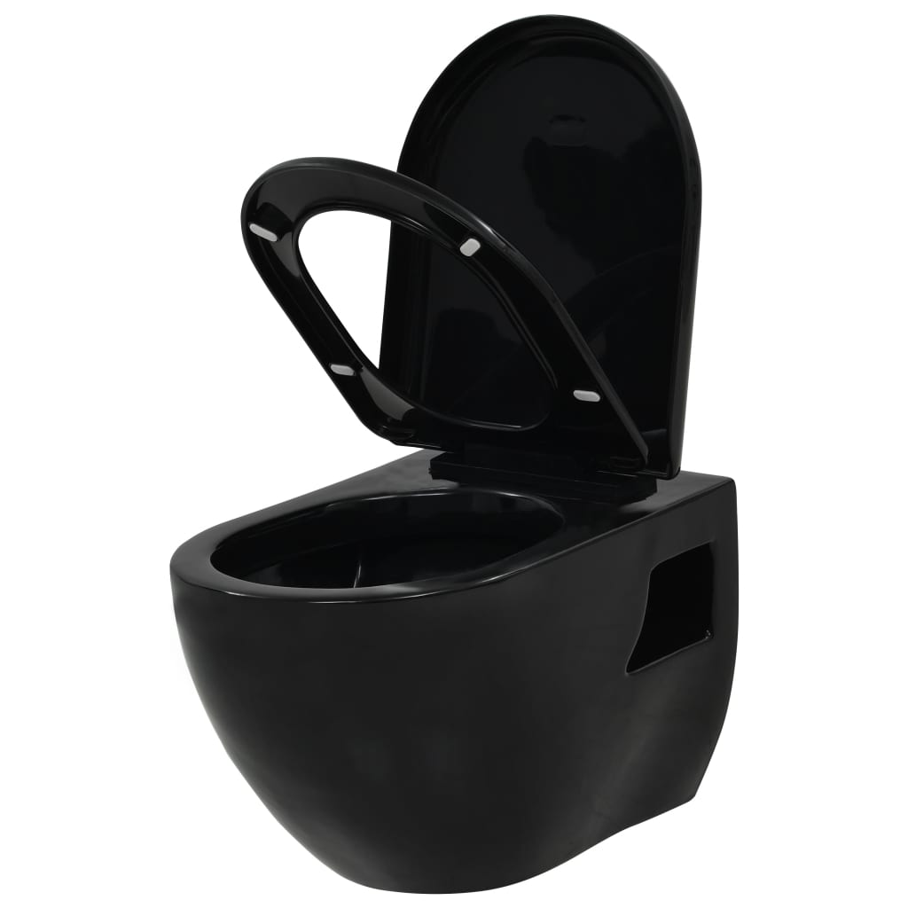 vidaXL Viseča WC školjka keramična črna